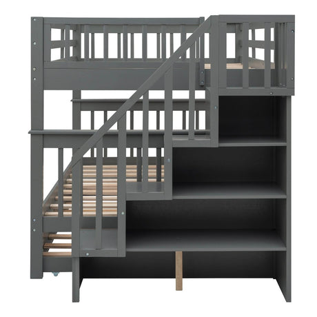 Full Over Full Solid Wood Bunk Bed With Trundle - Driftwood - Sleep Galleria