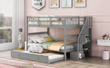Full Over Full Solid Wood Bunk Bed With Trundle - Driftwood - Sleep Galleria