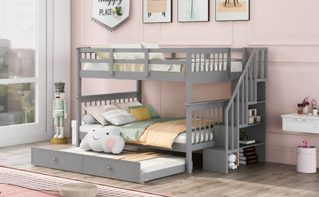 Full Over Full Solid Wood Bunk Bed With Trundle - Driftwood - Sleep Galleria