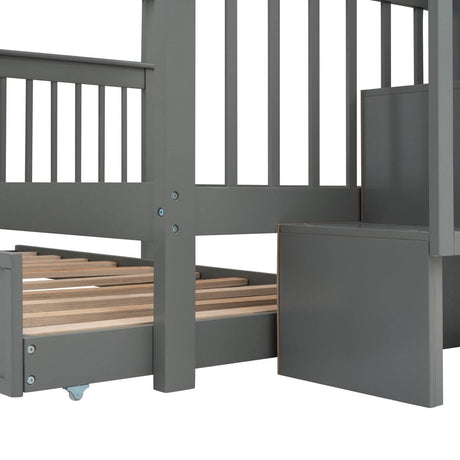 Full Over Full Solid Wood Bunk Bed With Trundle - Driftwood - Sleep Galleria