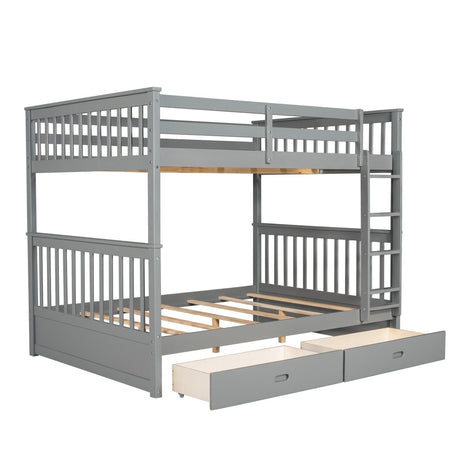 Full - Over - Full Solid Wood Gray Bunk Bed With Storage Drawers - Driftwood - Sleep Galleria