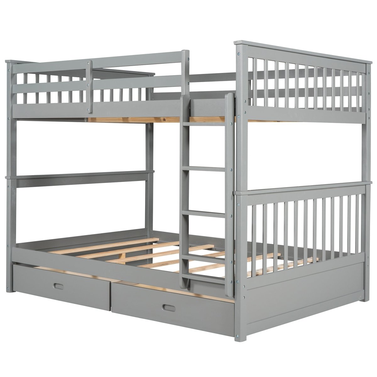 Full - Over - Full Solid Wood Gray Bunk Bed With Storage Drawers - Driftwood - Sleep Galleria