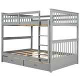 Full - Over - Full Solid Wood Gray Bunk Bed With Storage Drawers - Driftwood - Sleep Galleria
