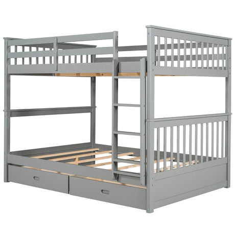 Full - Over - Full Solid Wood Gray Bunk Bed With Storage Drawers - Driftwood - Sleep Galleria