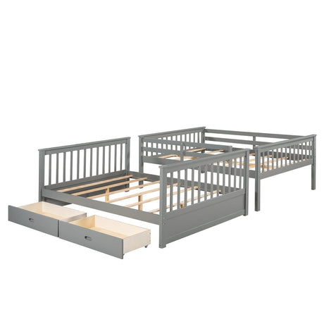 Full - Over - Full Solid Wood Gray Bunk Bed With Storage Drawers - Driftwood - Sleep Galleria