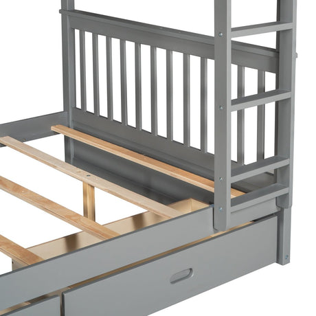 Full - Over - Full Solid Wood Gray Bunk Bed With Storage Drawers - Driftwood - Sleep Galleria