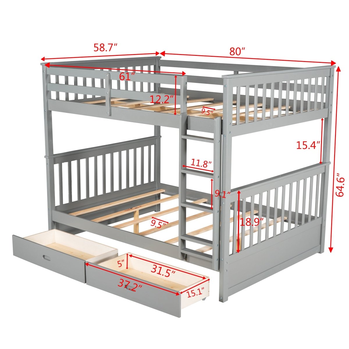 Full - Over - Full Solid Wood Gray Bunk Bed With Storage Drawers - Driftwood - Sleep Galleria
