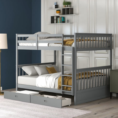 Full - Over - Full Solid Wood Gray Bunk Bed With Storage Drawers - Driftwood - Sleep Galleria