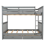 Full - Over - Full Solid Wood Gray Bunk Bed With Storage Drawers - Driftwood - Sleep Galleria