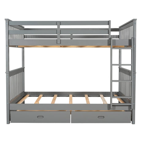 Full - Over - Full Solid Wood Gray Bunk Bed With Storage Drawers - Driftwood - Sleep Galleria