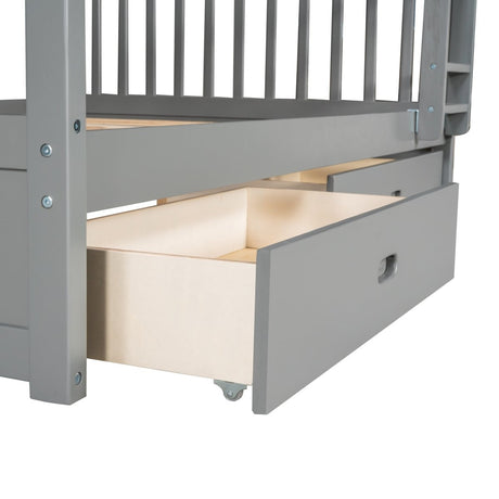 Full - Over - Full Solid Wood Gray Bunk Bed With Storage Drawers - Driftwood - Sleep Galleria