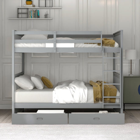 Full - Over - Full Solid Wood Gray Bunk Bed With Storage Drawers - Driftwood - Sleep Galleria