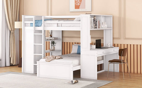 Full Over Twin Solid Wood Loft Bed With Desk - Driftwood - Sleep Galleria