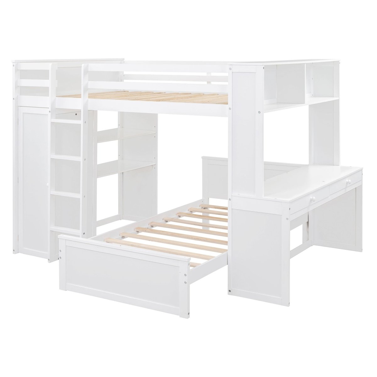 Full Over Twin Solid Wood Loft Bed With Desk - Driftwood - Sleep Galleria