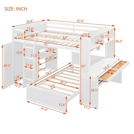 Full Over Twin Solid Wood Loft Bed With Desk - Driftwood - Sleep Galleria