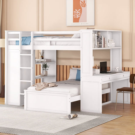 Full Over Twin Solid Wood Loft Bed With Desk - Driftwood - Sleep Galleria