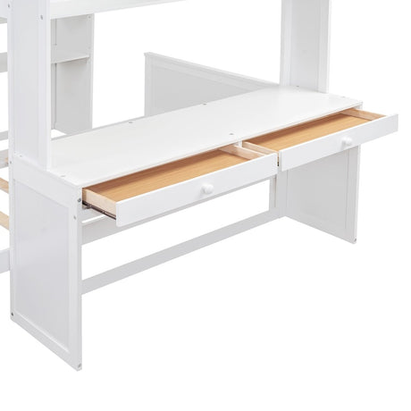 Full Over Twin Solid Wood Loft Bed With Desk - Driftwood - Sleep Galleria