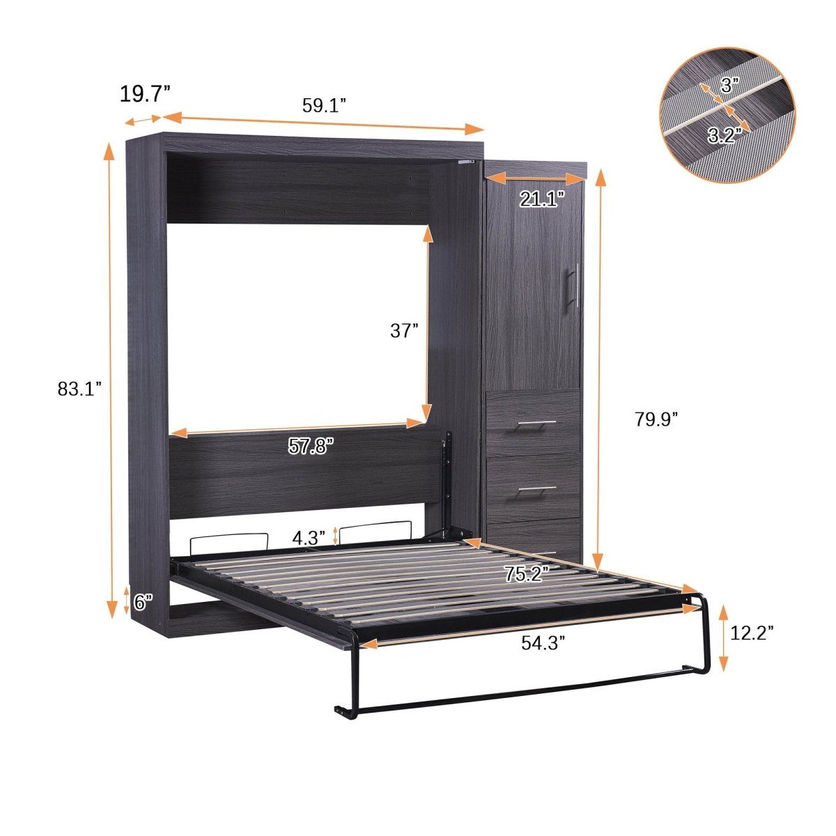 Full Size Folding Murphy Bed With Wardrobe Drawers - Sleep Galleria