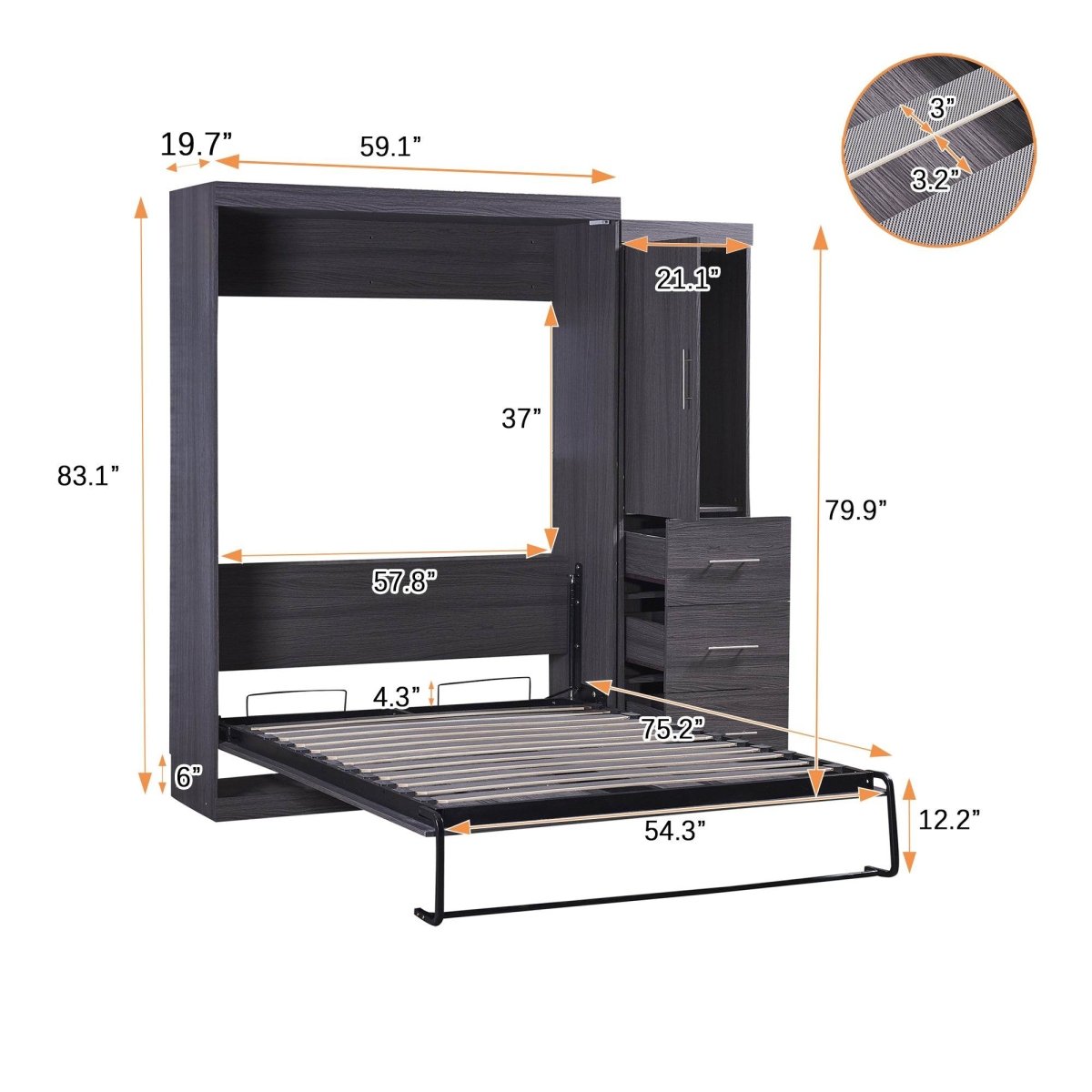 Full Size Folding Murphy Bed With Wardrobe Drawers - Sleep Galleria