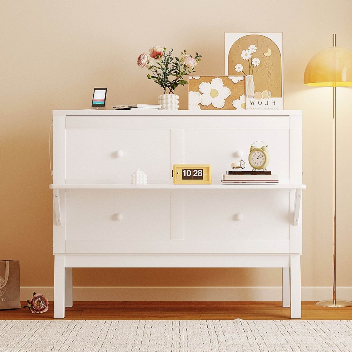 Full Size Murphy Bed With USB Port And Shelves - Driftwood - Sleep Galleria