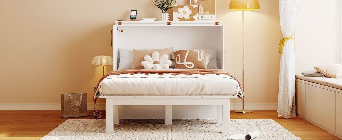 Full Size Murphy Bed With USB Port And Shelves - Driftwood - Sleep Galleria