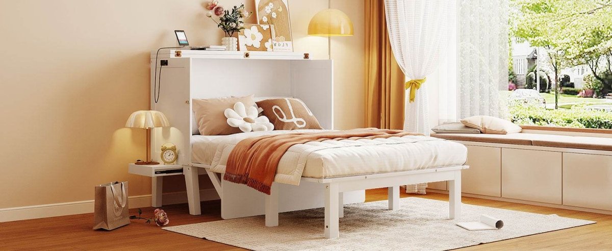Full Size Murphy Bed With USB Port And Shelves - Driftwood - Sleep Galleria