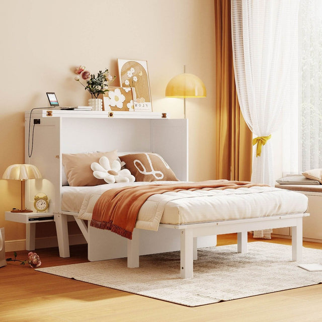 Full Size Murphy Bed With USB Port And Shelves - Driftwood - Sleep Galleria