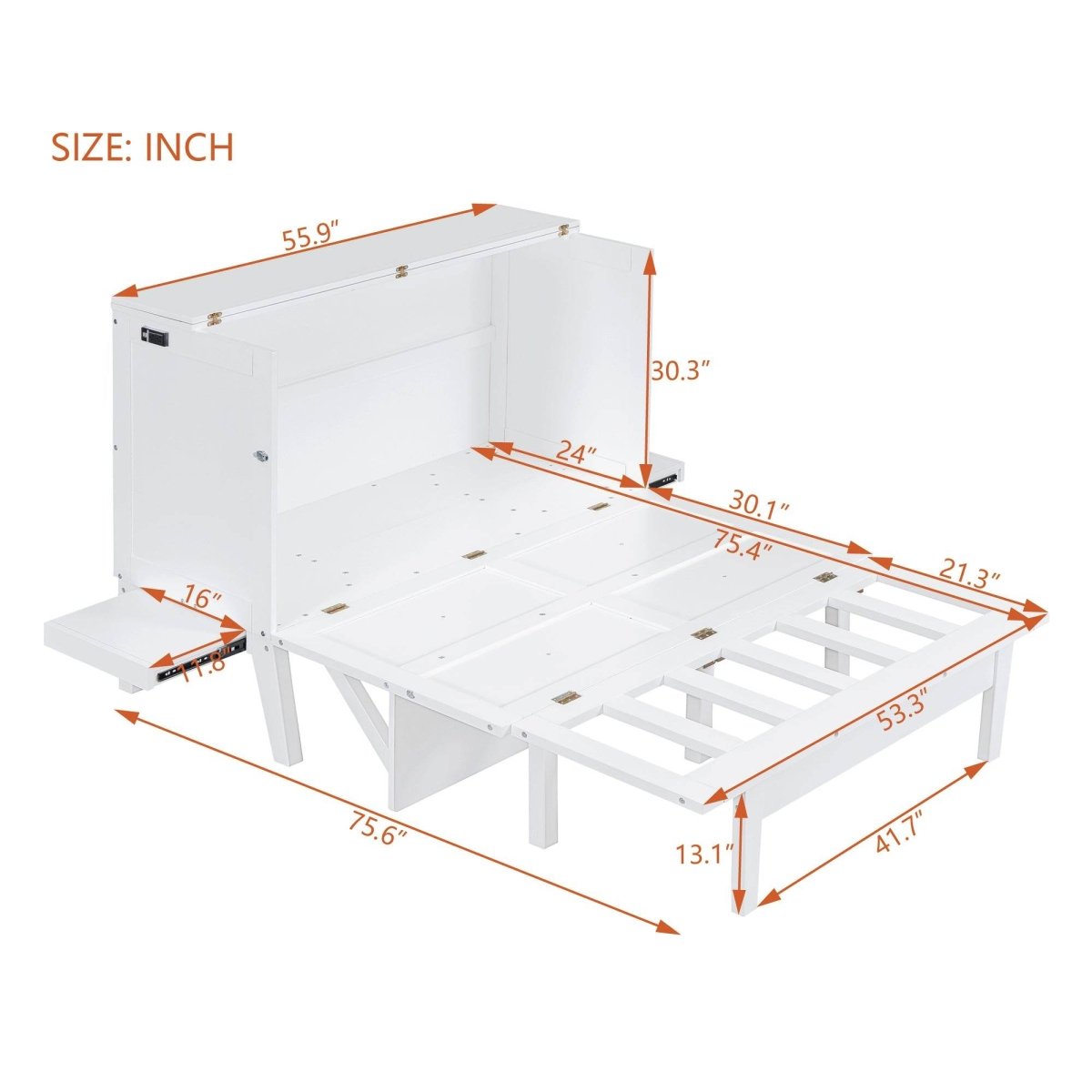 Full Size Murphy Bed With USB Port And Shelves - Driftwood - Sleep Galleria