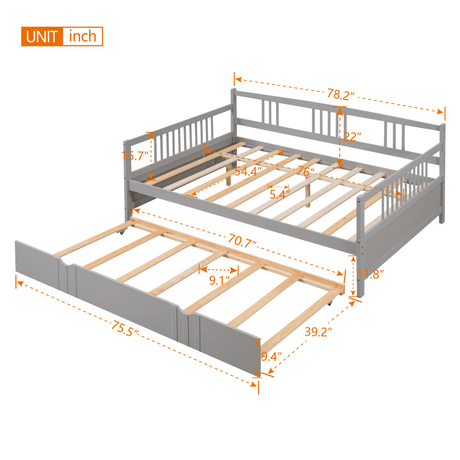 Full Size Solid Wood Daybed With Twin Trundle - Driftwood - Sleep Galleria