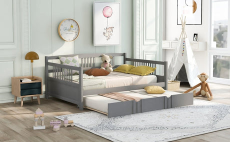 Full Size Solid Wood Daybed With Twin Trundle - Driftwood - Sleep Galleria