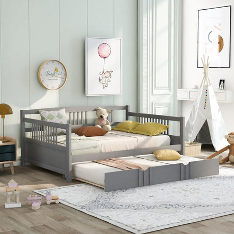 Full Size Solid Wood Daybed With Twin Trundle - Driftwood - Sleep Galleria