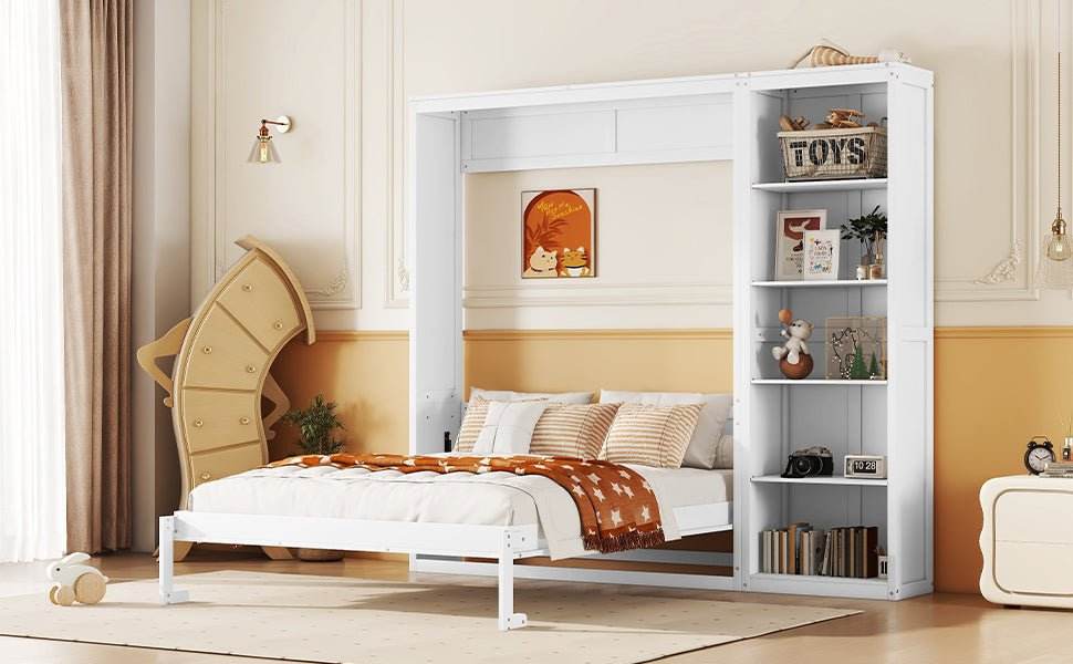 Full Size White Solid Wood Murphy Bed Wall Cabinet - Sleep Galleria