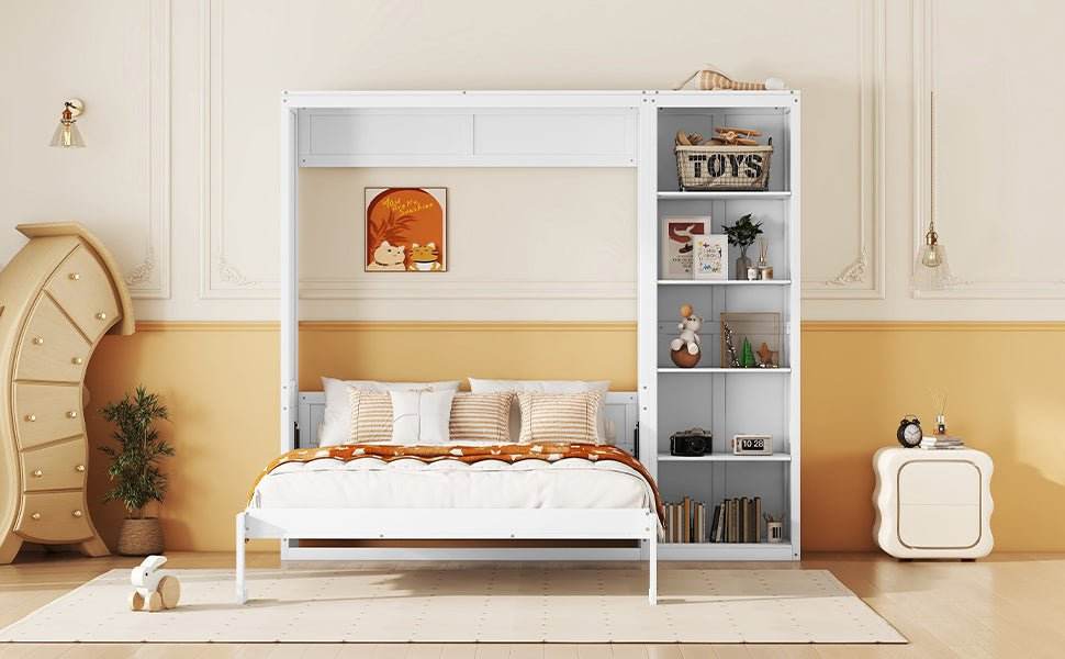Full Size White Solid Wood Murphy Bed Wall Cabinet - Sleep Galleria