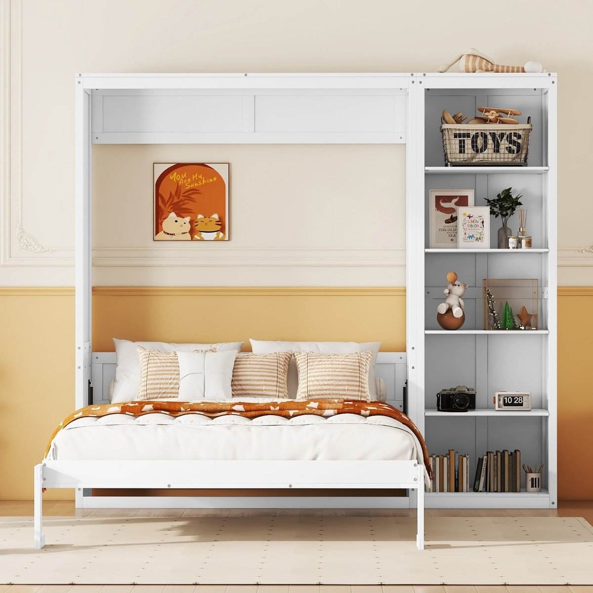 Full Size White Solid Wood Murphy Bed Wall Cabinet - Sleep Galleria