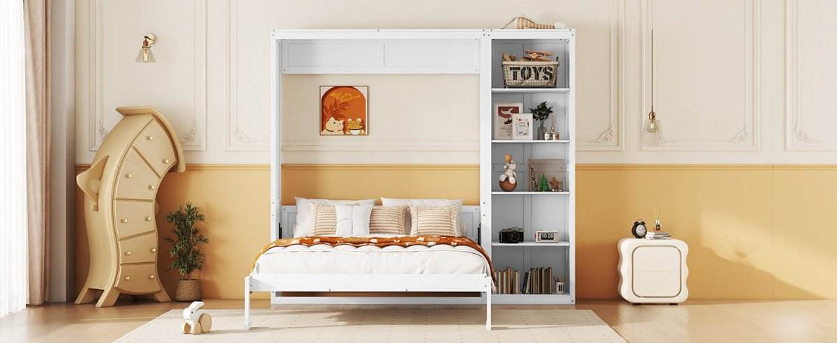 Full Size White Solid Wood Murphy Bed Wall Cabinet - Sleep Galleria