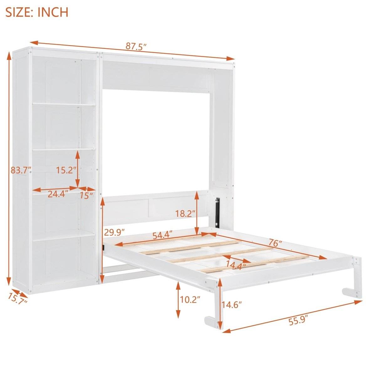 Full Size White Solid Wood Murphy Bed Wall Cabinet - Sleep Galleria