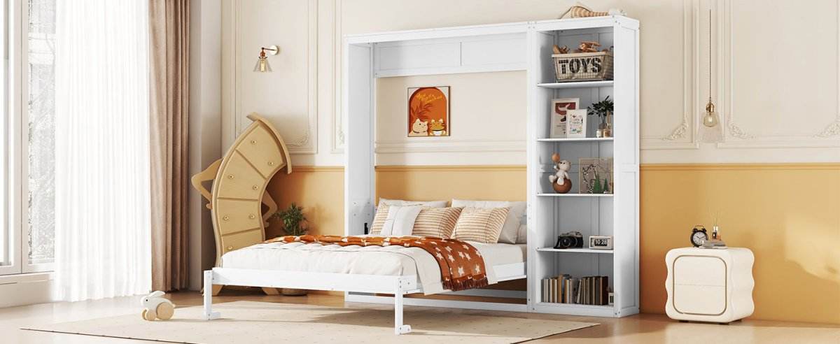 Full Size White Solid Wood Murphy Bed Wall Cabinet - Sleep Galleria