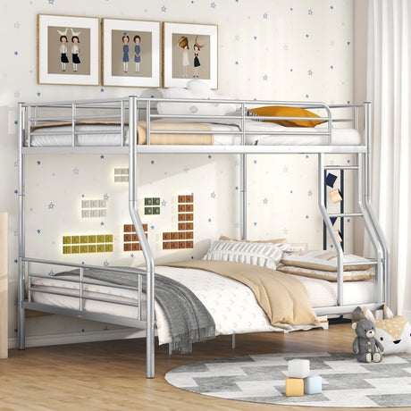 Full XL Over Queen Iron Frame Silver Bunk Bed - Driftwood - Sleep Galleria