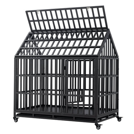 Heavy Duty Carbon Steel Roof Dog Crate Cage - Driftwood - Sleep Galleria