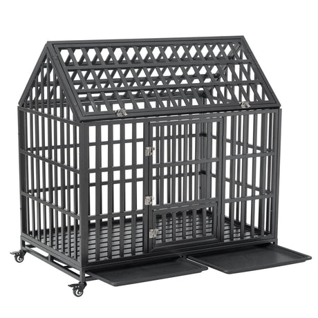 Heavy Duty Carbon Steel Roof Dog Crate Cage - Driftwood - Sleep Galleria