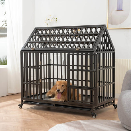 Heavy Duty Carbon Steel Roof Dog Crate Cage - Driftwood - Sleep Galleria