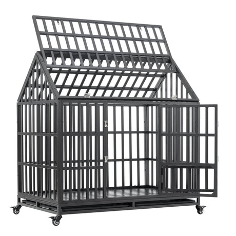 Heavy Duty Carbon Steel Roof Dog Crate Cage - Driftwood - Sleep Galleria