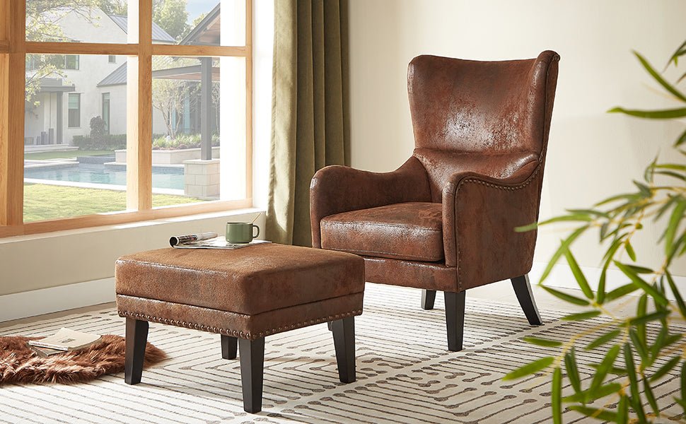 Hi - Back Vintage Distressed Accent Chair With Ottoman - Driftwood - Sleep Galleria