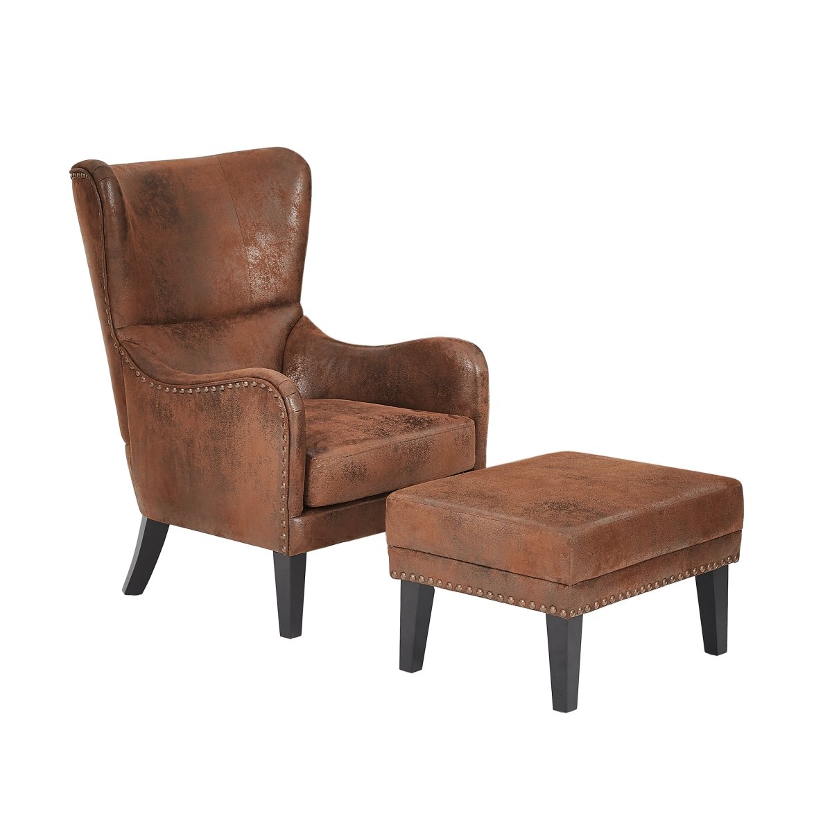 Hi - Back Vintage Distressed Accent Chair With Ottoman - Driftwood - Sleep Galleria