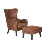 Hi - Back Vintage Distressed Accent Chair With Ottoman - Driftwood - Sleep Galleria
