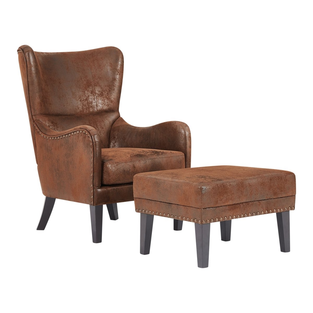 Hi - Back Vintage Distressed Accent Chair With Ottoman - Driftwood - Sleep Galleria