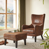 Hi - Back Vintage Distressed Accent Chair With Ottoman - Driftwood - Sleep Galleria