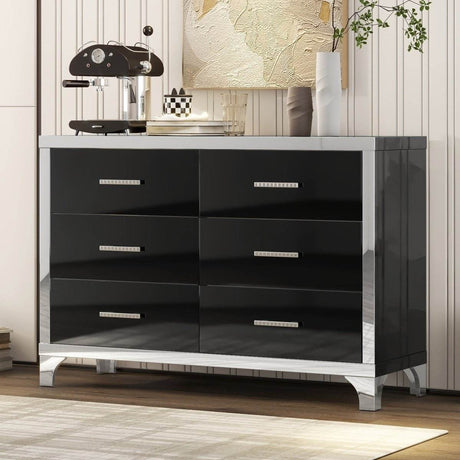 High Gloss Black MDF Dresser With 6 Drawers - Sleep Galleria