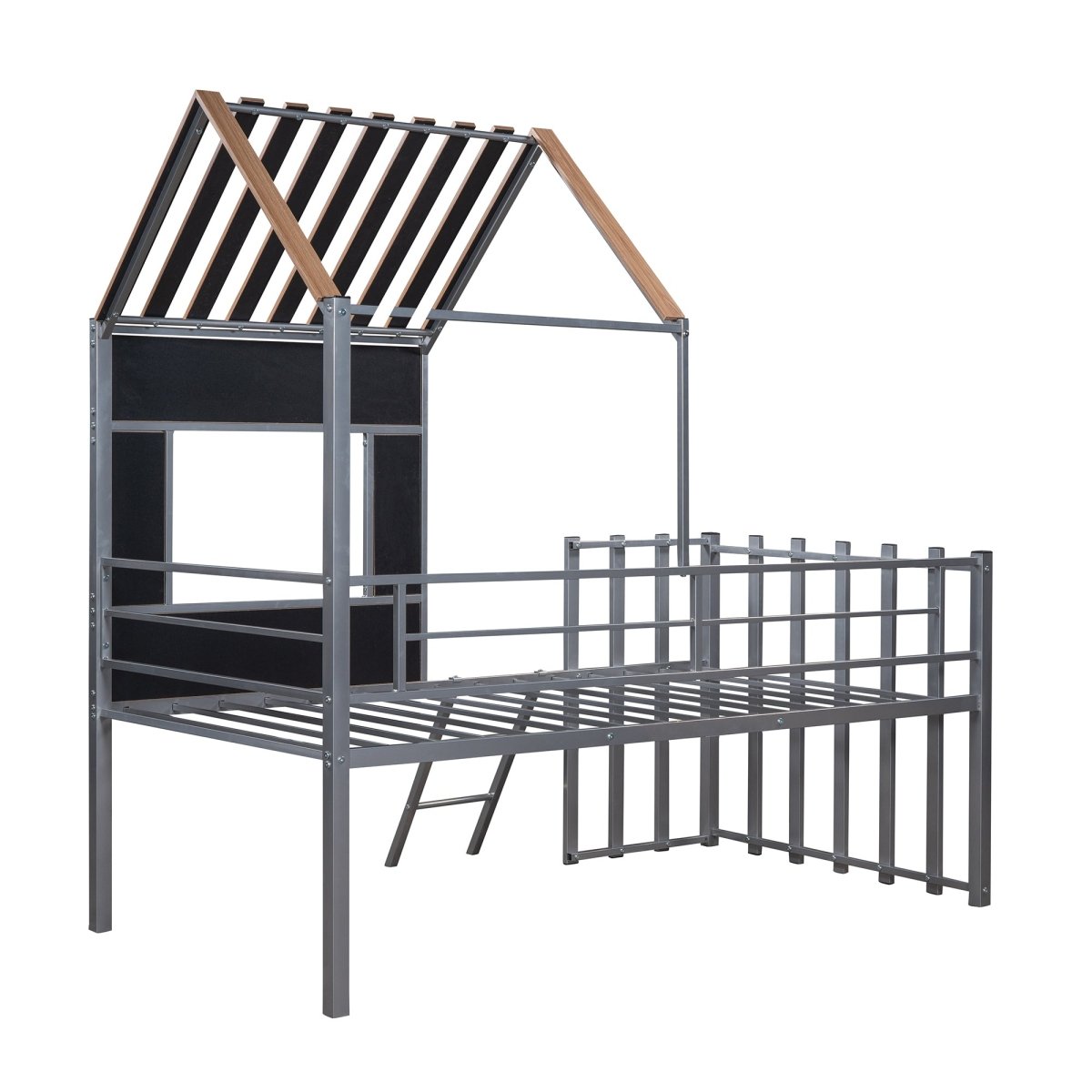 House - Shaped Metal Twin Loft Bunk Bed Frame - Driftwood - Sleep Galleria