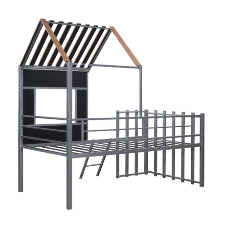 House - Shaped Metal Twin Loft Bunk Bed Frame - Driftwood - Sleep Galleria
